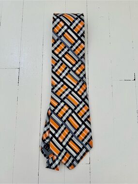 Byblos Orange and White Geometric Pattern Tie